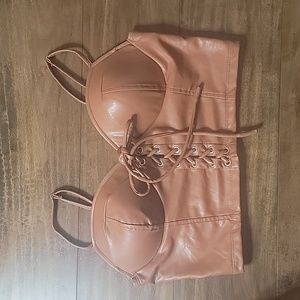 Brown Faux Leather Bustier Top